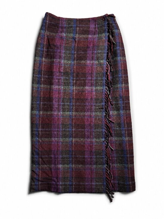 Talbots Dresses & Skirts - Talbots Plaid Fringe Wool Blend Wrap Skirt Purple Blue Sz 8